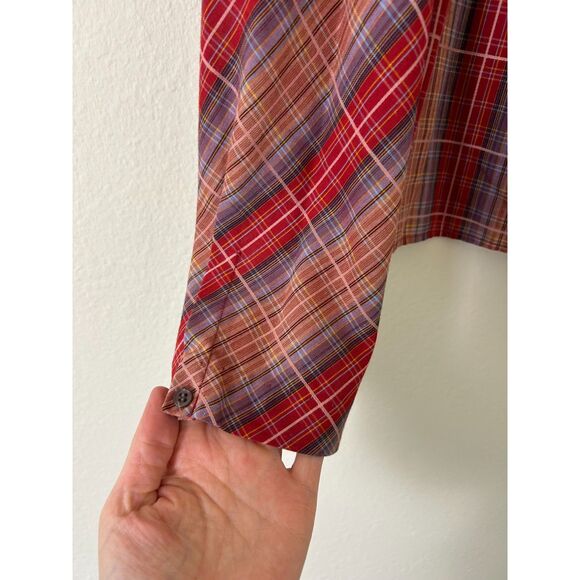 VTG Notations Ruffle blouse red plaid western prairie Sz10 Edwardian cottagecore - Picture 3 of 9